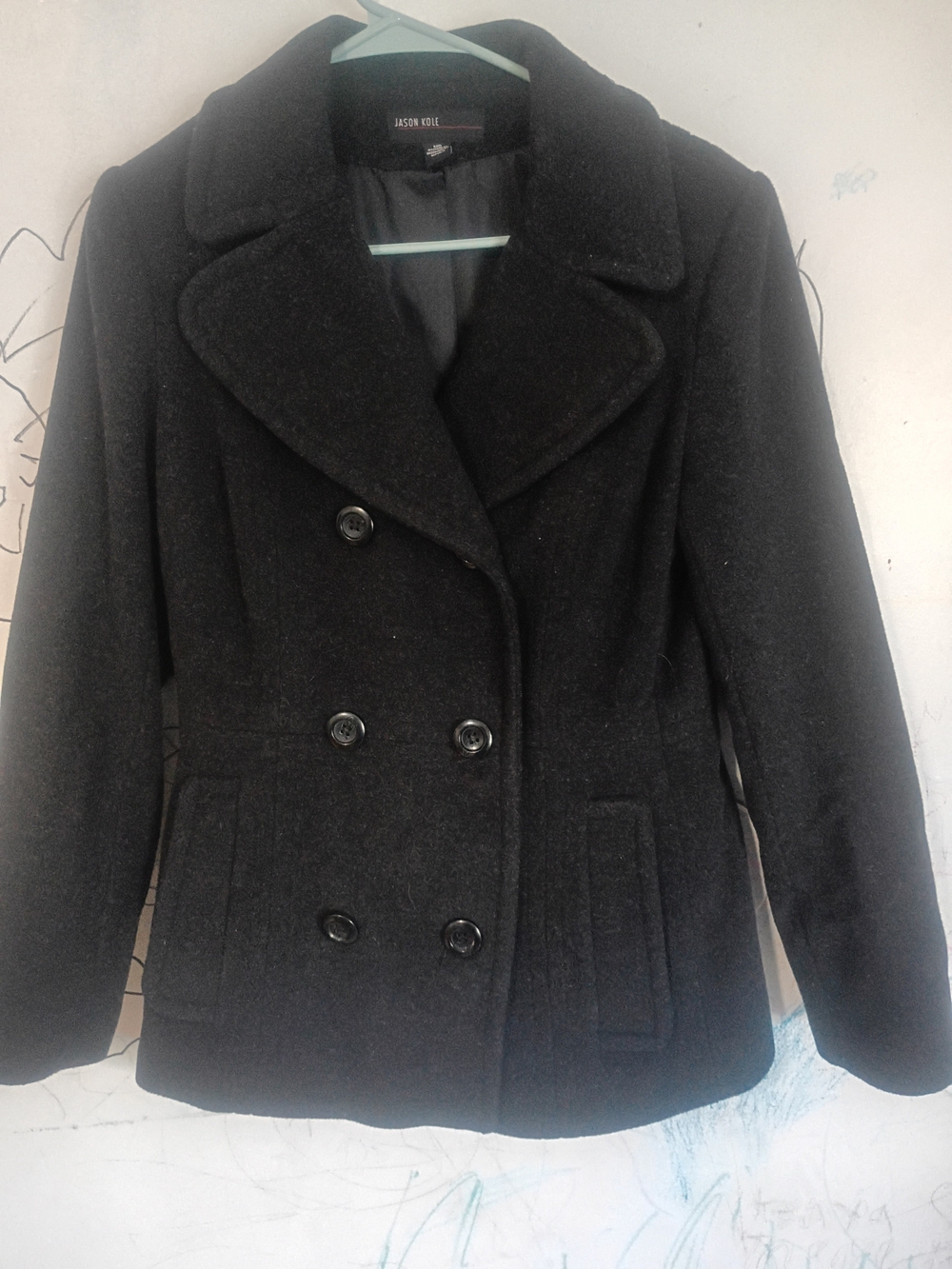 Jason KOLE Black Wool Double-Breasted Peacoat